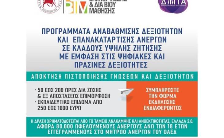 Προγράμματα αναβάθμισης δεξιοτήτων και επανακατάρτισης σε κλάδους υψηλής ζήτησης με έμφαση στις ψηφιακές και πράσινες δεξιότητες