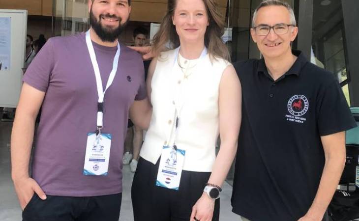 Bernadette Remaker (center), President, and Evangelos Manolopoulos (left), Treasurer of ENYSSP, both graduates of the TEFAA Postgraduate Program, are pictured with Antonis Hatzigeorgiadis, Professor at the TEFAA, University of Thessaly